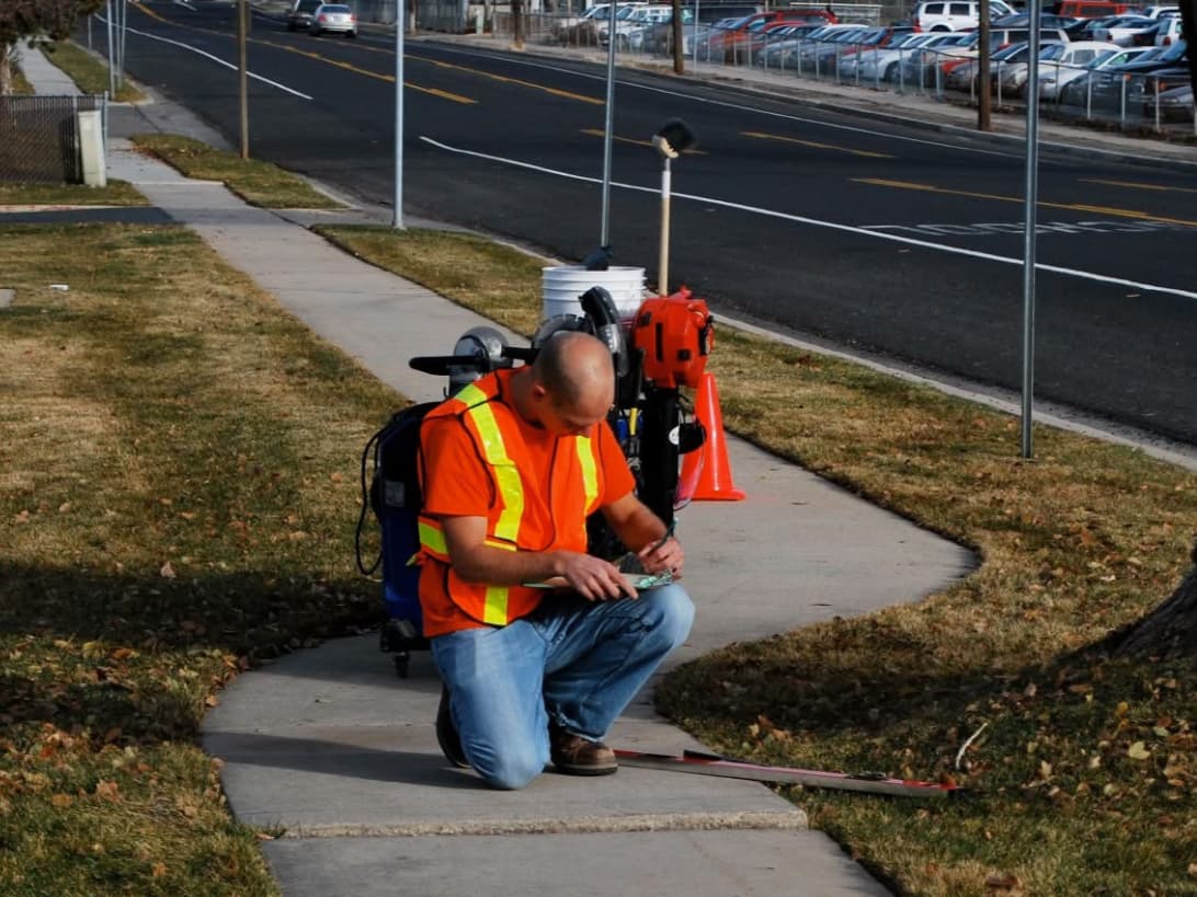 Concrete sidewalk trip hazard marked and documented by PCC for ADA-compliance reporting